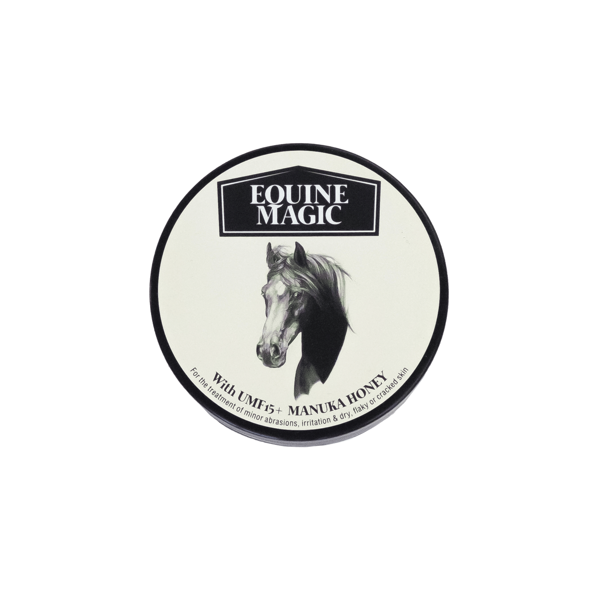Equine Magic from The Honey Collection, a natural equine care product, shown in a sleek container with a pump dispenser.