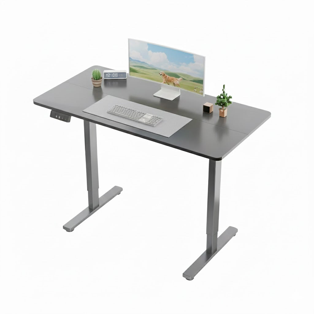 Electra Ergo single motor sit-stand black computer desk, 1.4 meters wide, with a sleek modern design and smooth adjustable height.