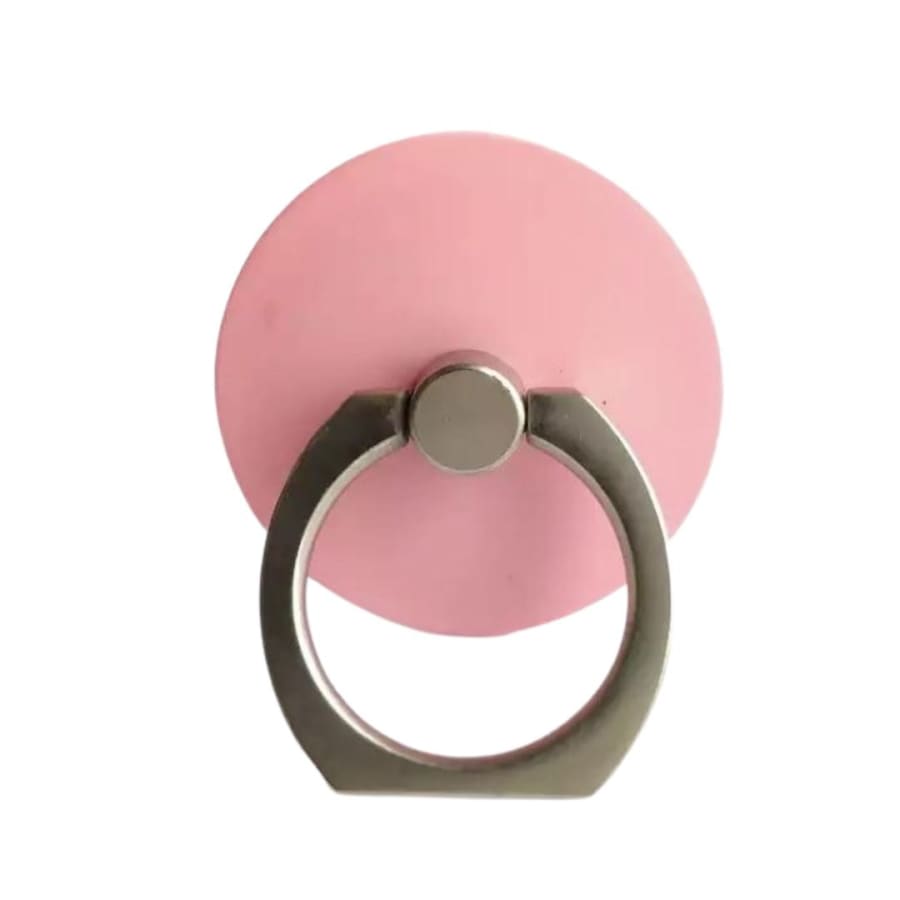 Light pink Finger Grip accessory by 9eight5 for phones and tablets, showing the grip attached to a device for secure handling.