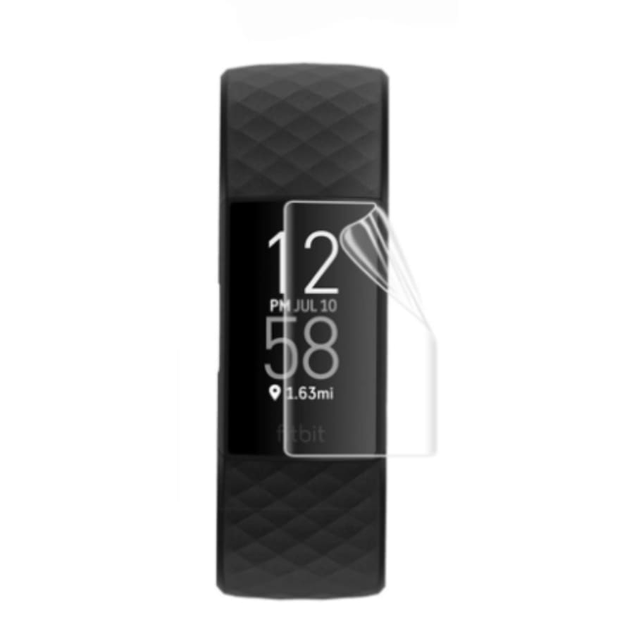 Hydrogel screen protectors for Fitbit Charge 3 and 4, pack of 6, showing clear, flexible watch screen protection layers.