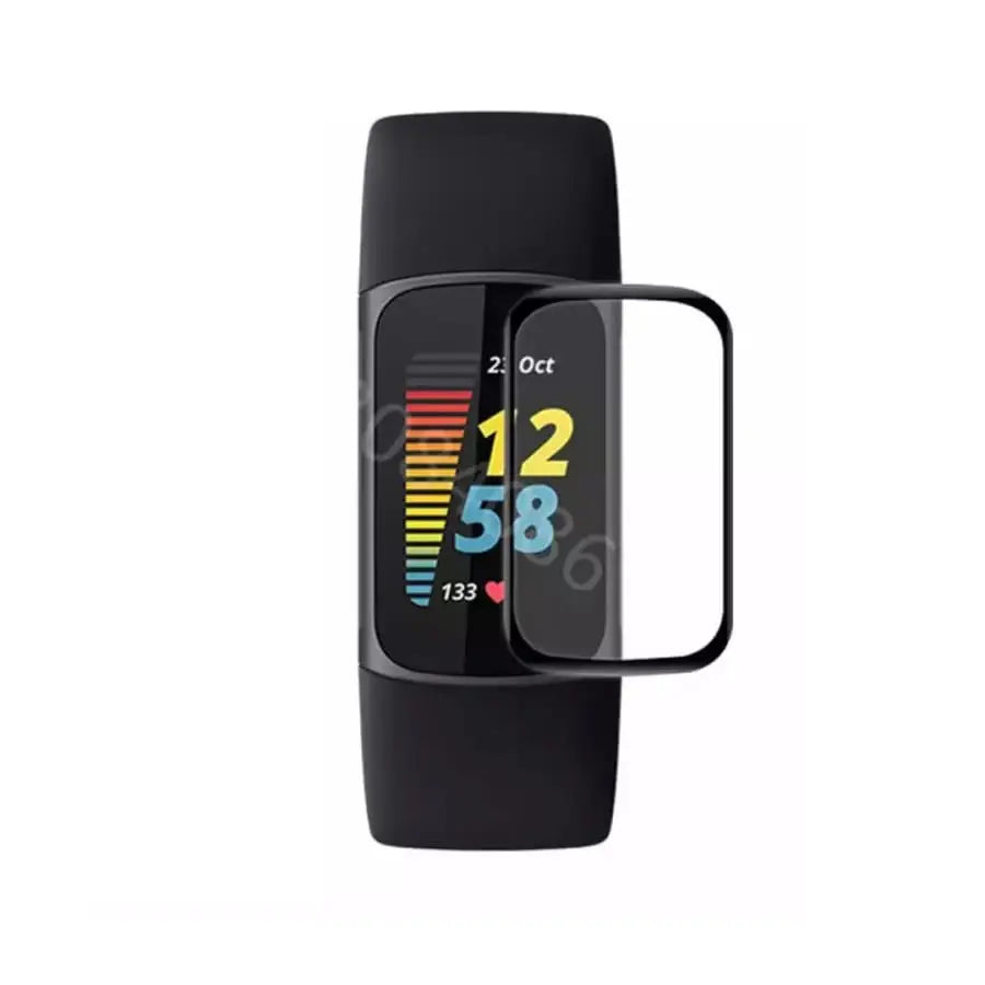 Pack of five Habicare Fitbit Charge 3/4 screen protectors for watch screens, providing durable protection and clarity.