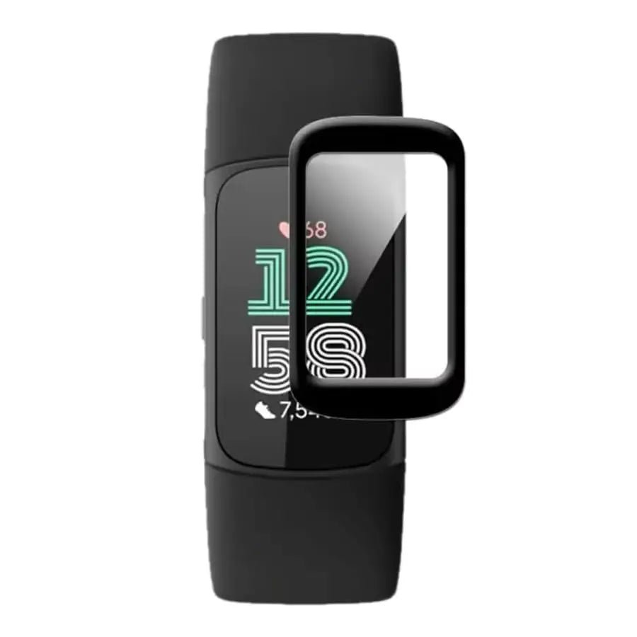 Set of five Habicare Fitbit Charge 6 watch screen protectors showing clear, durable protectors for smartwatch display.