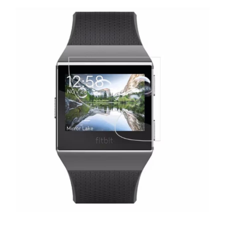 Pack of six black Hydrogel Screen Protectors for Fitbit Ionic smartwatch, showing protective film on watch face.