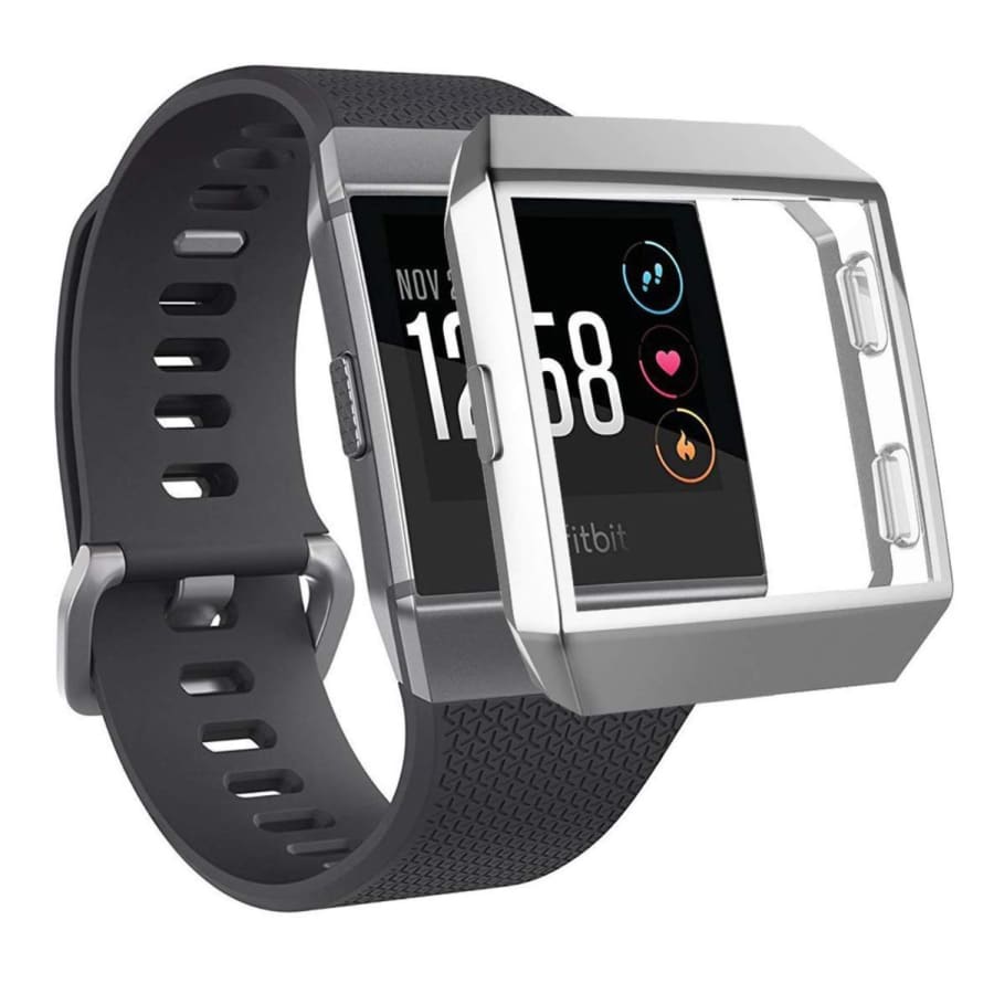 Silver protective case for Fitbit Ionic smartwatch, designed to safeguard the device with a sleek, durable cover.