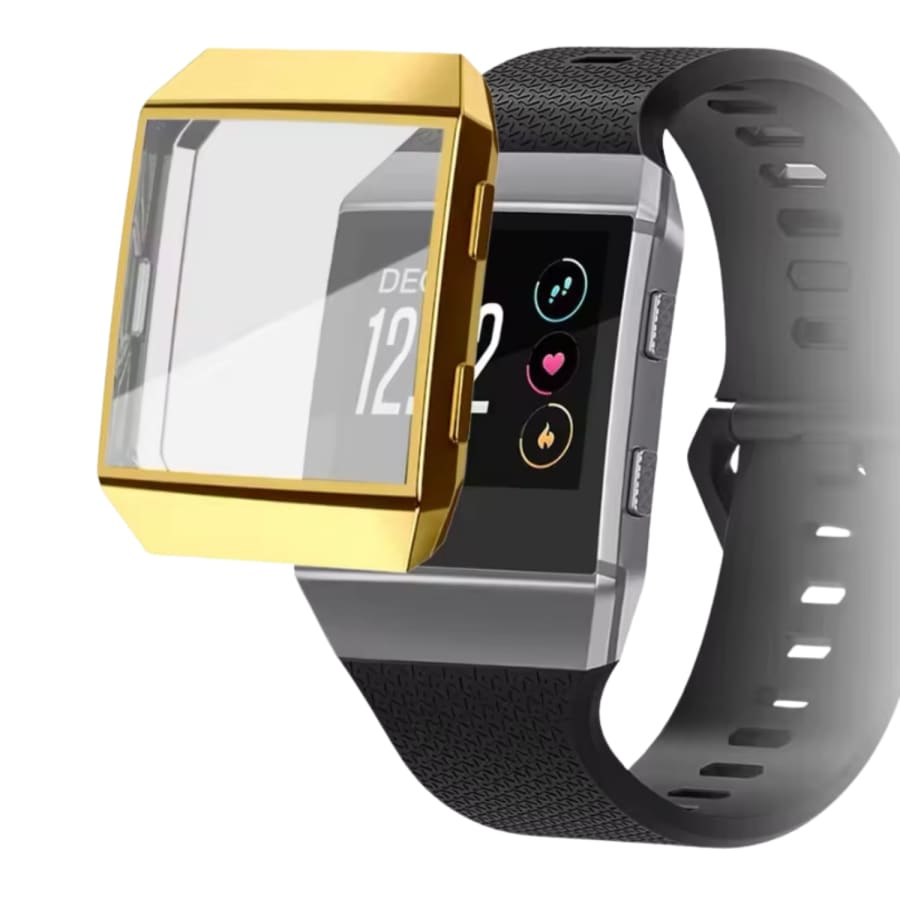 Gold protective case for Fitbit Ionic smartwatch, designed to shield and enhance the look of the device.