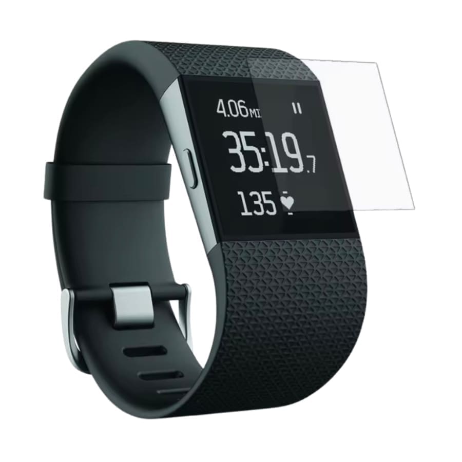 Pack of 4 black hydrogel screen protectors for Fitbit Surge fitness watch, providing durable, clear screen protection.