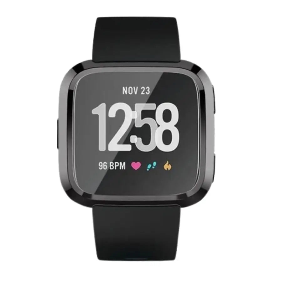 Black Habicare protective case for Fitbit Versa 1 watch, designed to shield the device with precise fit and durable material.
