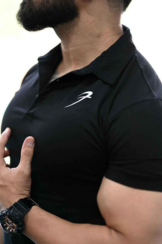 Black Fuaark Nz polo shirt for men, showcasing a classic polo design with a comfortable fit and timeless style.