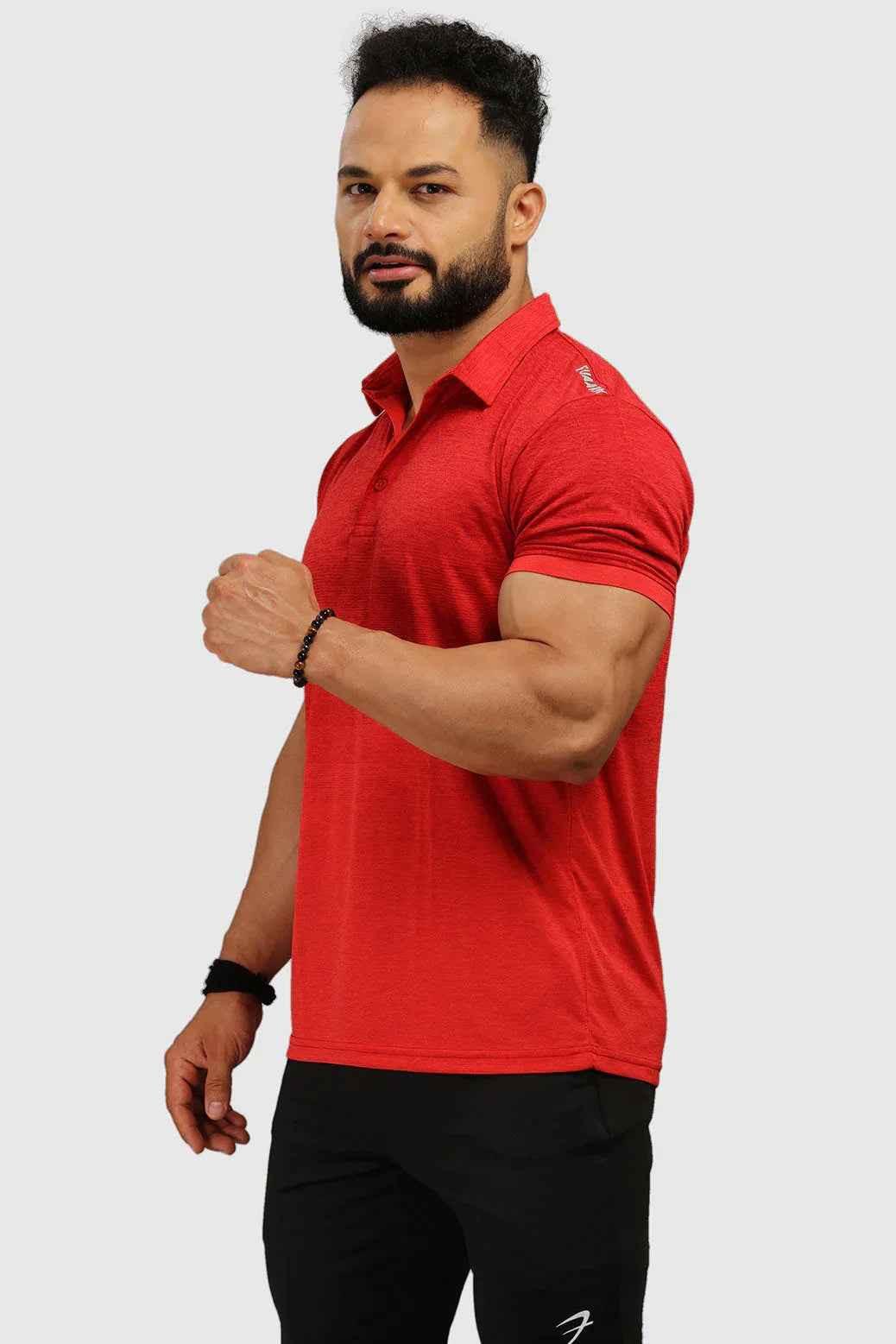 Red Raw Polo T-shirt by Fuaark Nz, regular fit polo shirt with a classic collar and short sleeves, casual men's top.