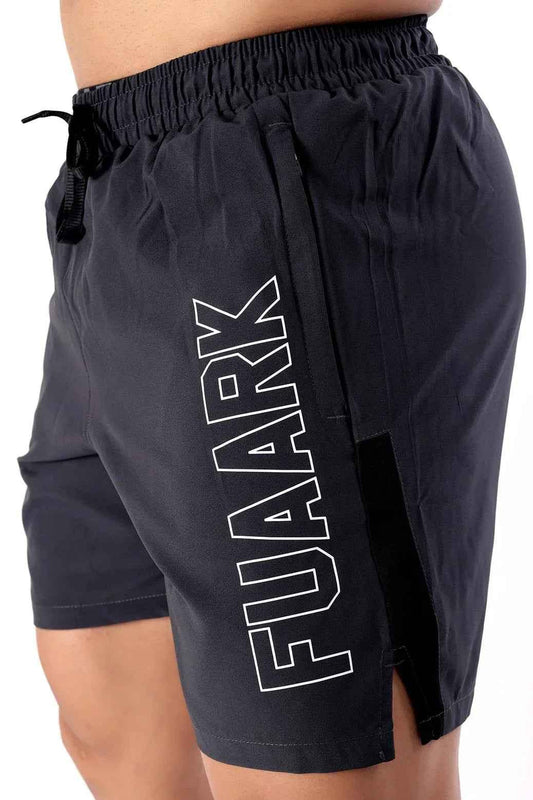 Fuaark Nz Studio Shorts in grey laid flat, showing their casual fit and soft fabric for comfortable everyday wear.