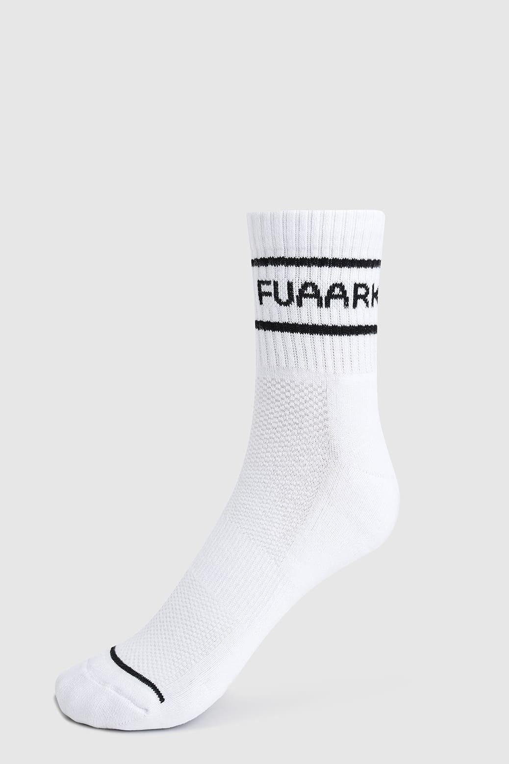 White and black Legacy Quarter Socks by Fuaark NZ, showing a close-up of the comfortable sock design.