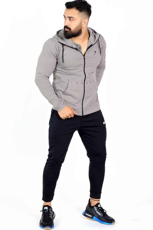 Fuaark Nz light grey nylon sport jacket, stylish and comfortable, with a sleek fit and smooth fabric for casual wear.