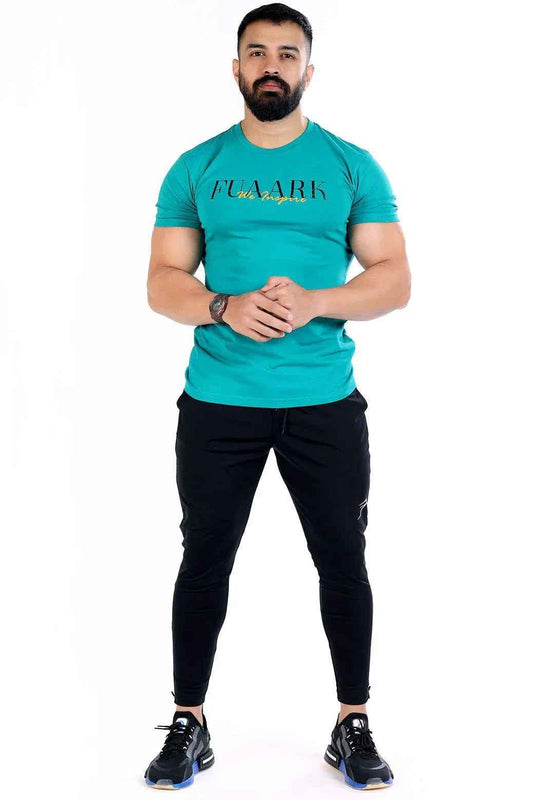 Turquoise green classic T-shirt for men by Fuaark Nz, featuring a simple, timeless design and comfortable fit.