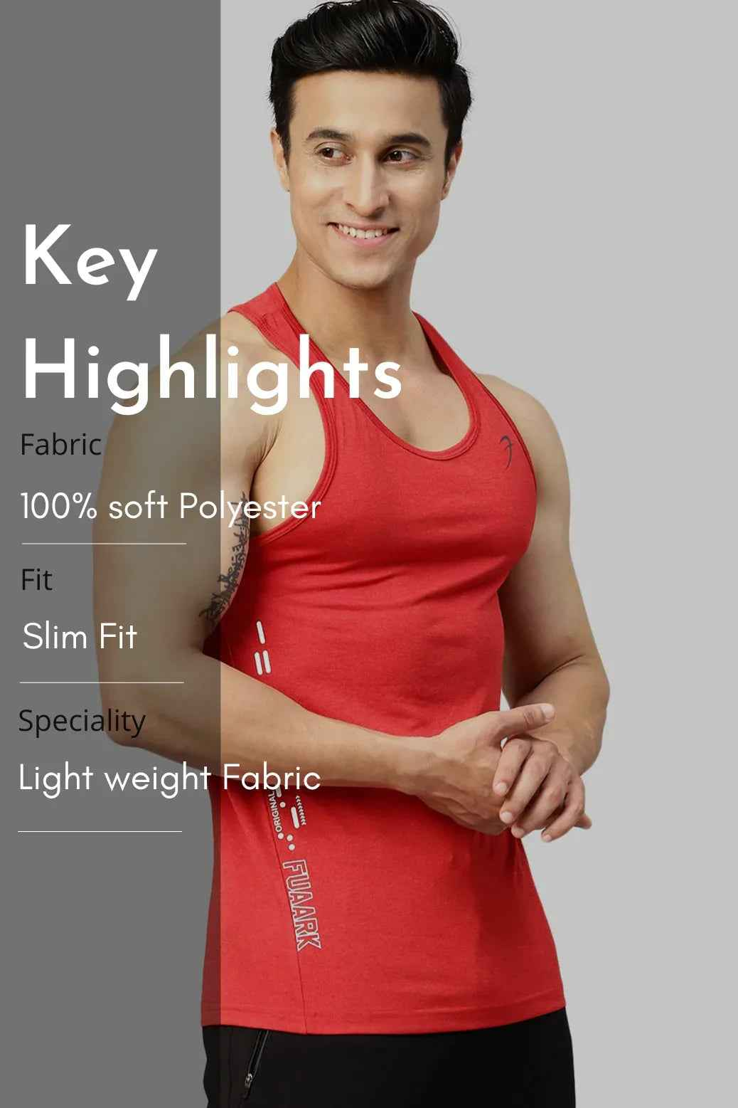 Red Fuaark Nz Bold Melange Tank Top, stylish and comfortable activewear tank top showing soft fabric and fit.