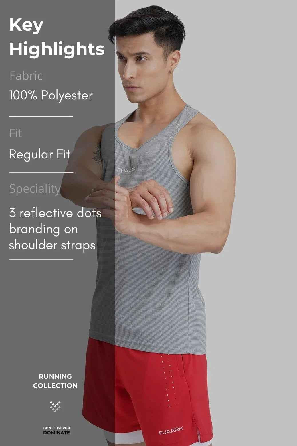 Fuaark NZ Checks Running Tank Top in Ultimate Grey, casual athletic sleeveless top for running and active wear.