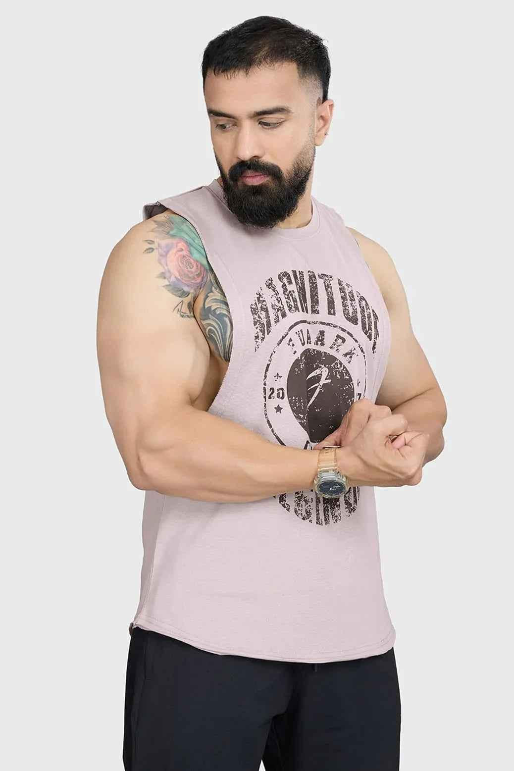 Beige Fuaark Nz deep arm tank top, stylish and comfortable sleeveless shirt for everyday casual wear.