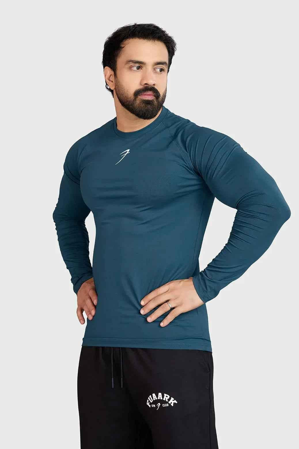 Fuaark Nz Core Fullsleeves T-shirt in Orion Blue, featuring long sleeves and a casual fit, displayed on a plain background.