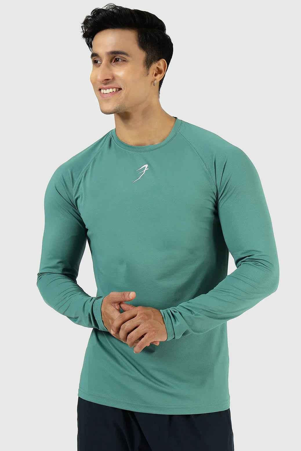 Fuaark Nz Core Fullsleeves T-shirt in pine green, casual long-sleeve shirt with a comfortable fit and simple design.