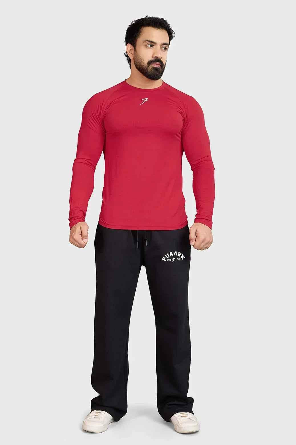 Red Core Fullsleeves T-shirt by Fuaark Nz, showcasing a comfortable, fitted design with long sleeves and a vibrant color.