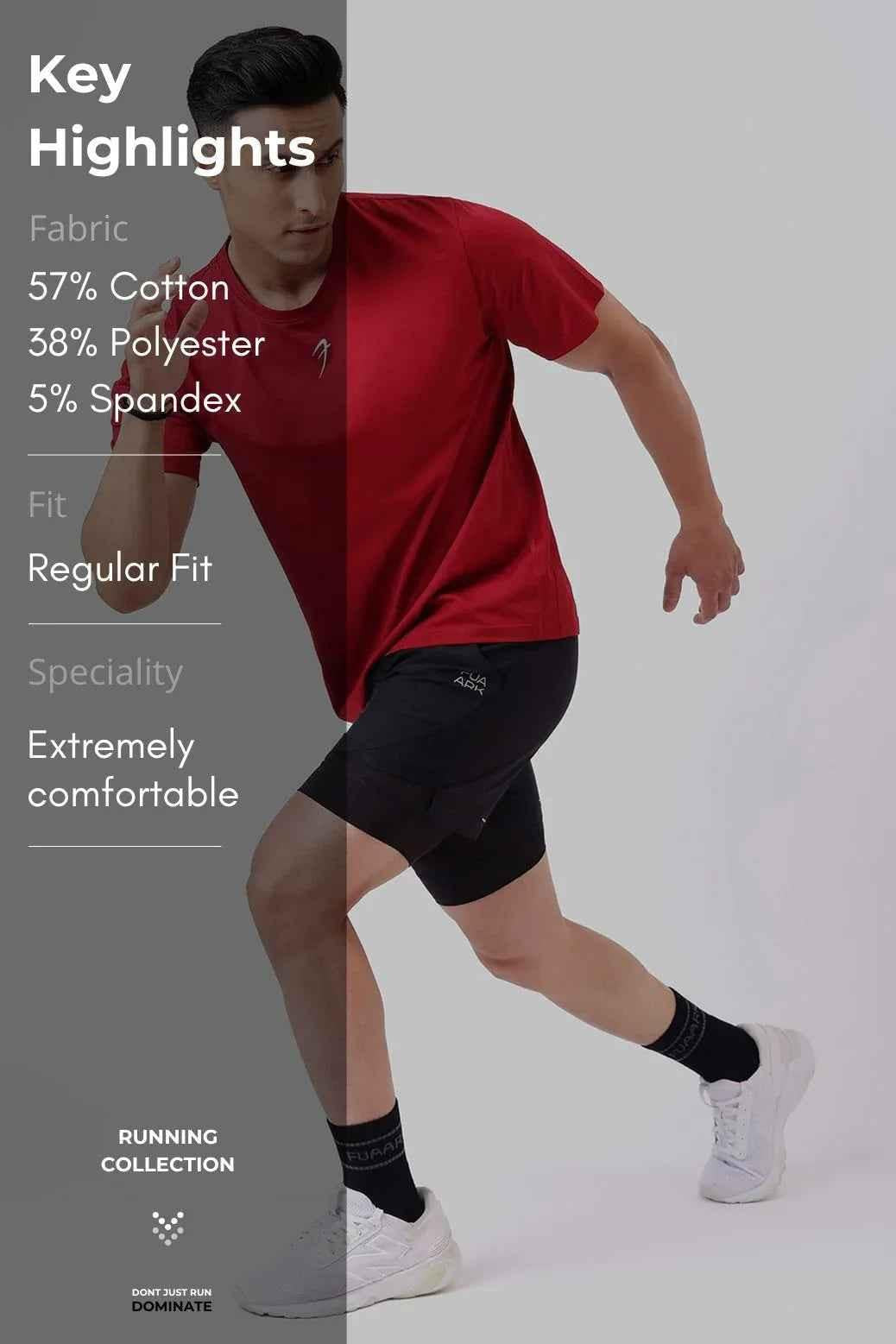 Fuaark Nz Pulse Deep Red Running T-Shirt, lightweight and breathable athletic T-shirt designed for comfort and performance.