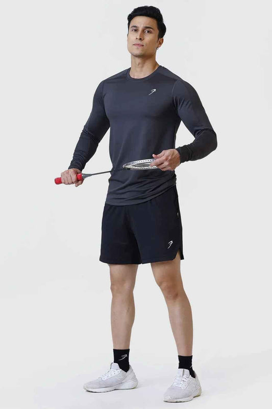 Dark grey Rush full-sleeves T-shirt by Fuaark Nz, soft fabric, casual fit, shown on a plain background.