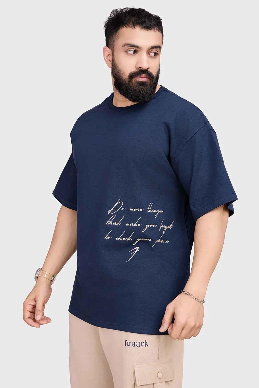 Navy Inspiration oversized T-shirt by Fuaark Nz featuring a relaxed fit and casual style, perfect for everyday wear.