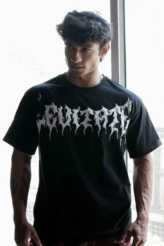 Black Levitate oversized T-shirt by Fuaark Nz, featuring a relaxed fit and casual style, shown on a plain background.