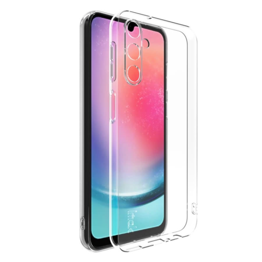 Clear protective case and screen protector for Samsung Galaxy A24 by 9eight5, showcasing a slim, transparent design.