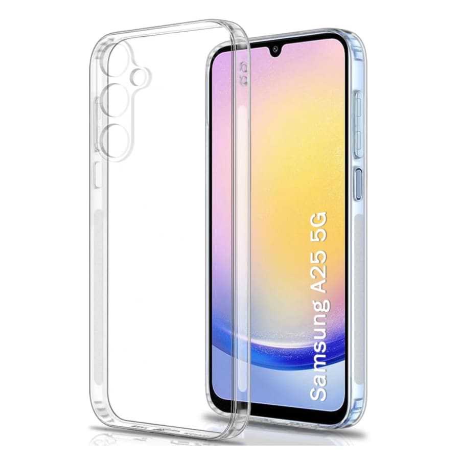 Clear screen protector for Samsung Galaxy A25 5G by 9eight5, showing a slim, transparent protective case on the device.