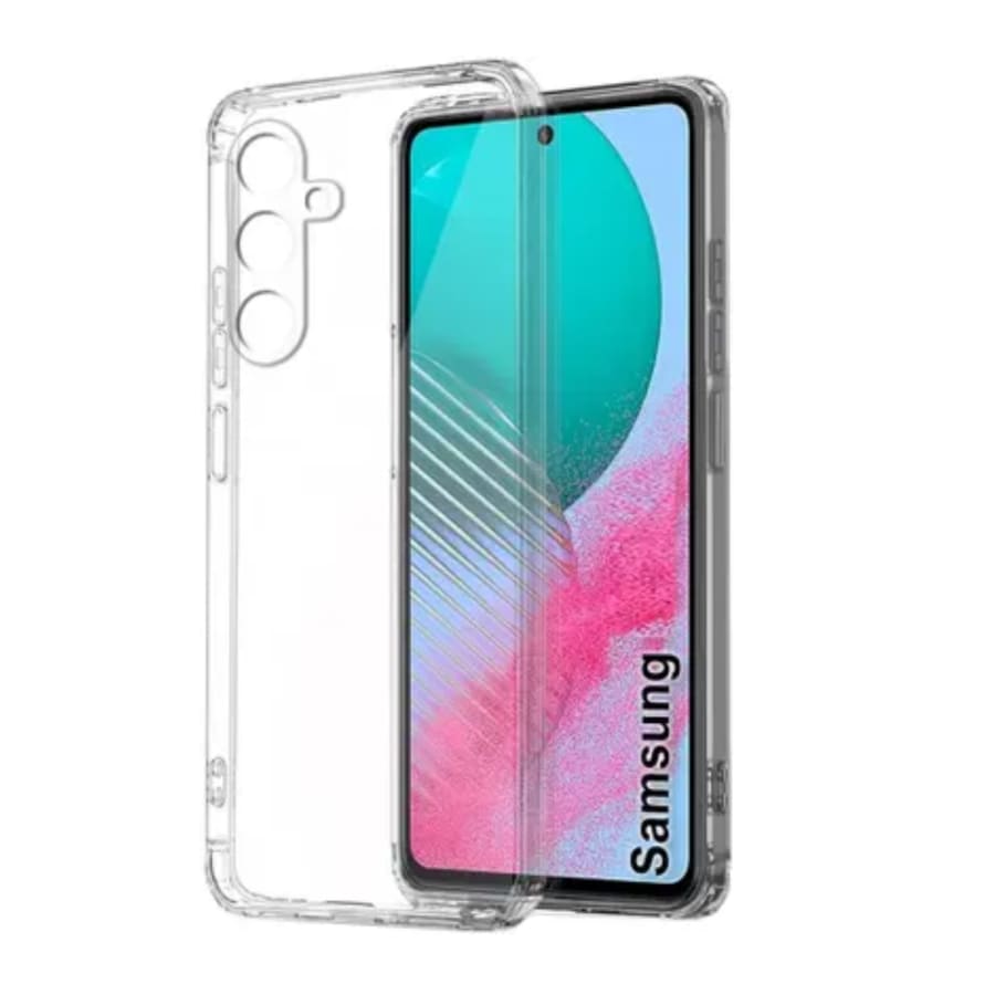 Clear protective case and screen protector for Samsung Galaxy M54 5G by 9eight5, showing the sleek transparent design.