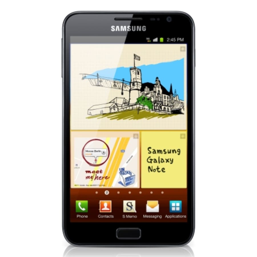 Two 9eight5 hydrogel screen protectors for Samsung Galaxy Note smartphones, shown in clear packaging with protective film.