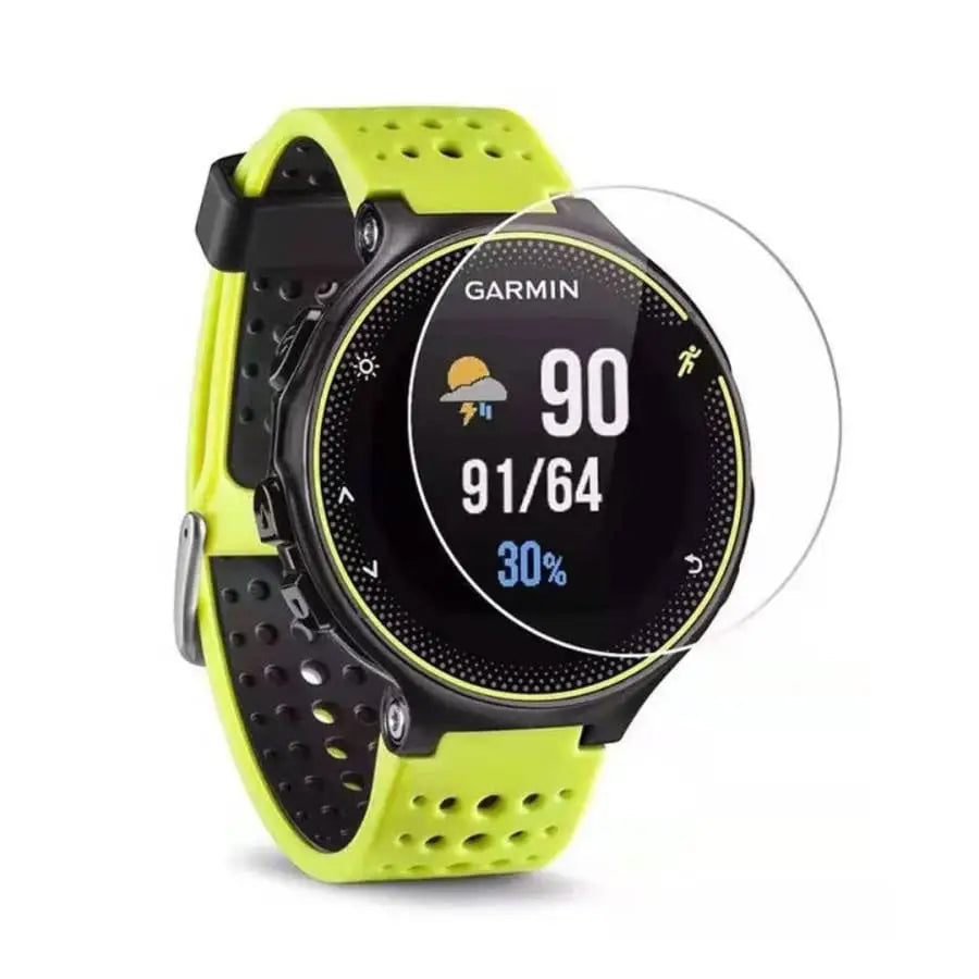 Set of five Habicare Garmin 245 watch screen protectors showing clear, durable film for safeguarding smartwatch displays.