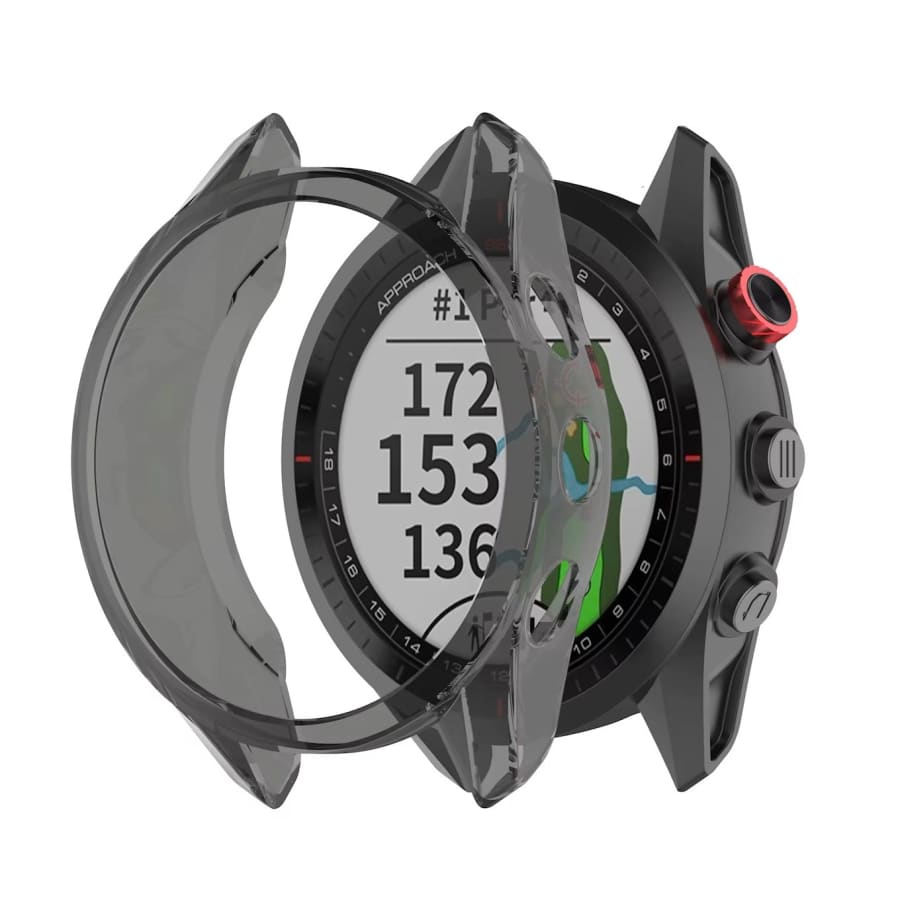 Black protective case for Garmin Approach S62 smartwatch, designed to safeguard the watch from scratches and impacts.