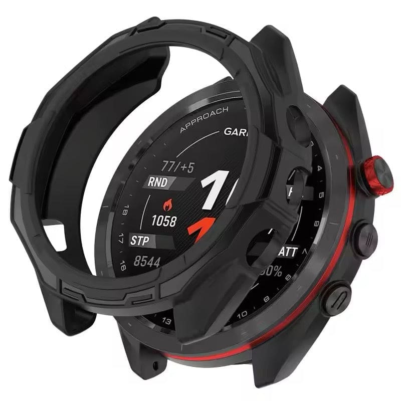 Black Garmin Approach S70 (47mm) protective watch case, designed to safeguard the smartwatch with a sleek, durable cover.