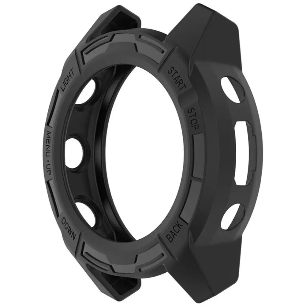 Black Habicare protective watch case for Garmin Descent G1, designed to safeguard the smartwatch from scratches and impacts.