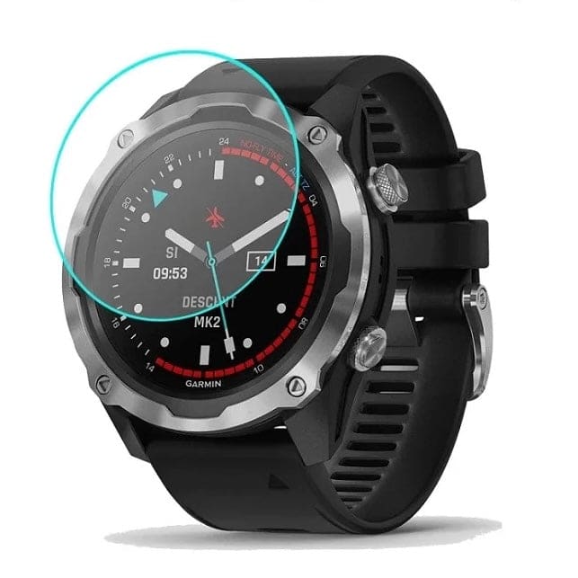 Pack of two Garmin Descent Mk2 / Mk2i watch screen protectors, clear tempered glass for screen protection and durability.