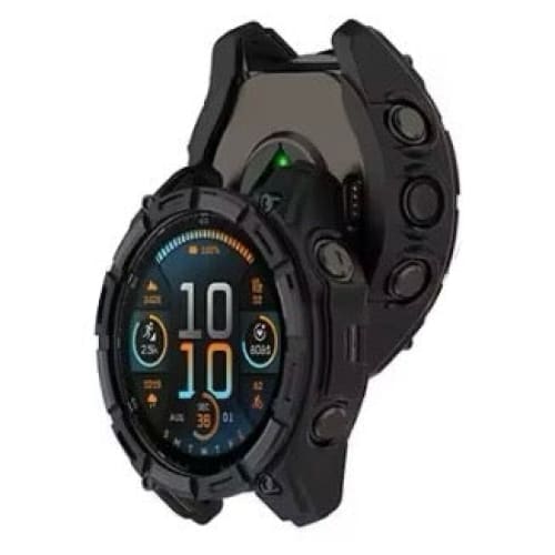 Black protective case for Garmin Enduro 3 smartwatch, rugged design, shown on the watch, from That Watch Shop.