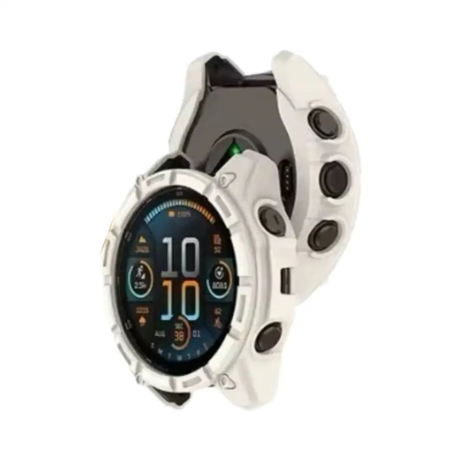 White Habicare protective watch case for Garmin Enduro 3, providing durable coverage and protection for the smartwatch.