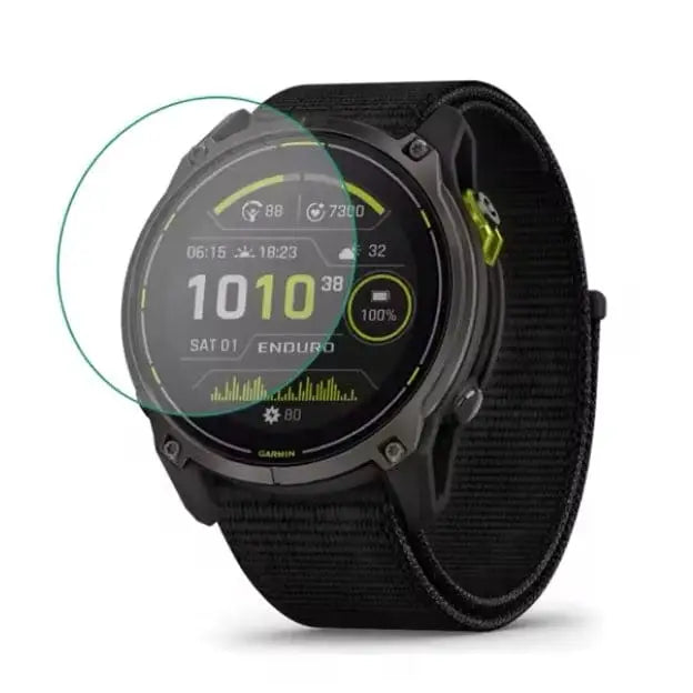 Set of five Habicare Garmin Enduro 3 watch screen protectors displaying clear, durable protection for smartwatch screens.