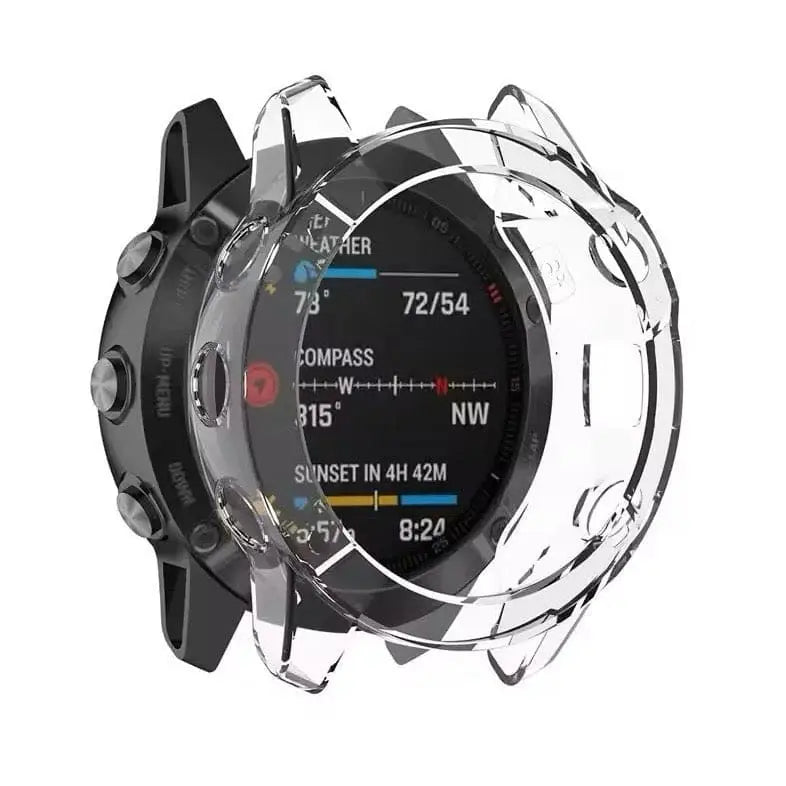 Clear protective case for Garmin Enduro watch by Habicare, showcasing the transparent, durable watch cover designed for protection.