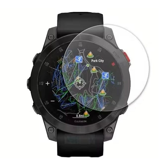 Garmin epix Pro (Gen 2) 42mm watch screen protector on Garmin smartwatch, showing clear protective film over the display area.