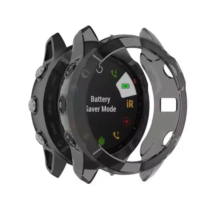 Black Habicare protective watch case for Garmin Fenix 6X and 6X Pro, designed to shield the smartwatch from scratches and impacts.