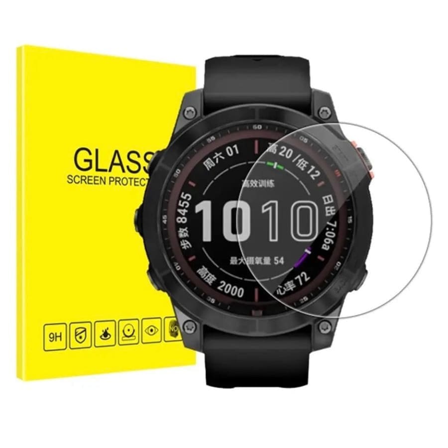 Black Garmin fenix 7S/7S Series watch screen protectors, pack of 2, designed to fit 42mm smartwatches for protection.