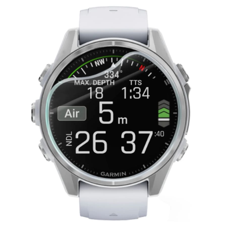 Hydrogel screen protectors for Garmin Fenix 8 43mm series watch, pack of 6, showing clear, flexible protective film on smartwatch screen.