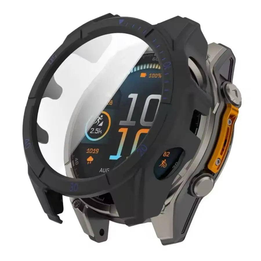 Black Habicare protective case for Garmin fenix 8 47mm series watch, providing durable coverage and protection.