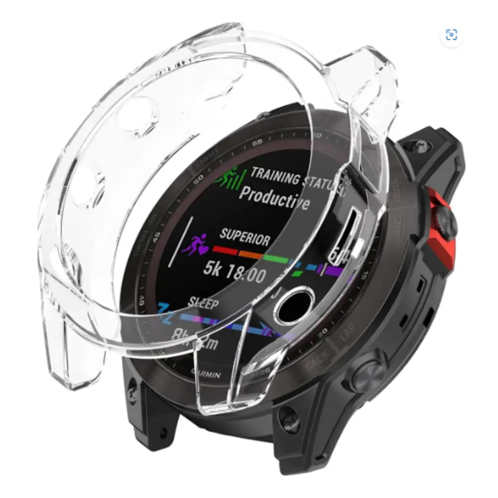 Clear protective case for Garmin fenix Chronos series watch by Habicare, featuring a transparent cover for screen and body protection.