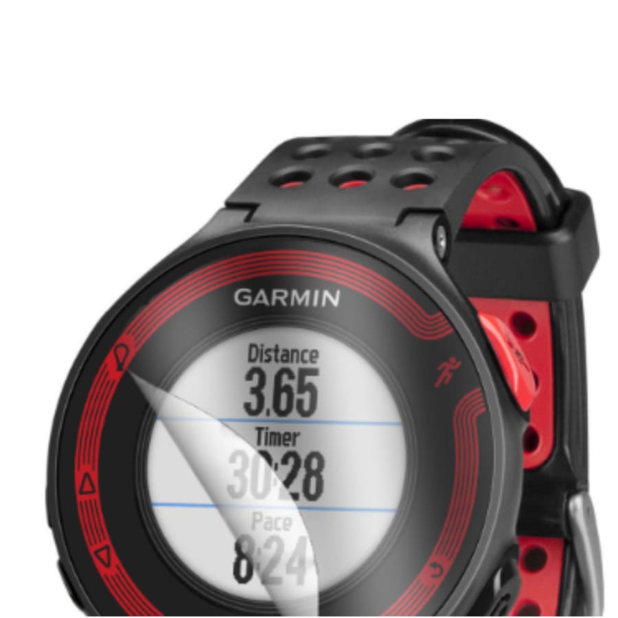 Hydrogel screen protectors for Garmin Forerunner 220, pack of 6, showing clear, flexible watch screen protection.