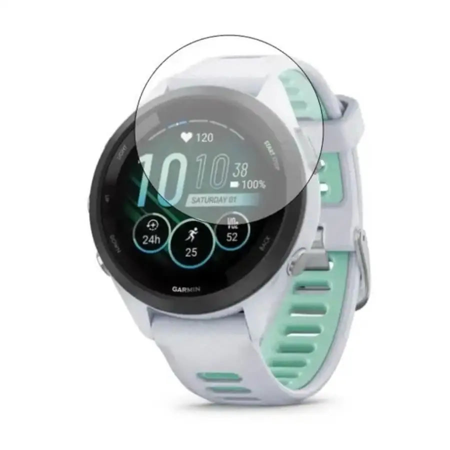 Set of five Habicare Garmin Forerunner 265S 42mm watch screen protectors showing clear, durable protection for smartwatch displays.