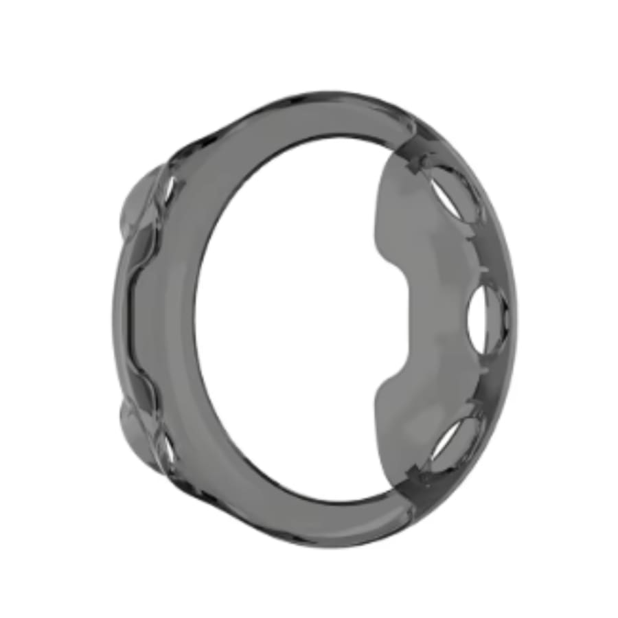 Black Garmin Forerunner 45 (42mm) protective watch case with translucent gray edges, designed for durable coverage and style.