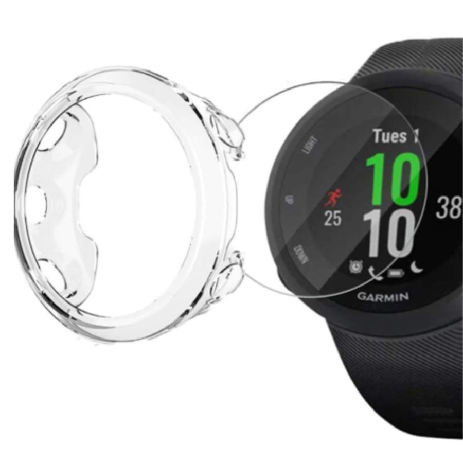 Clear protective case for Garmin Forerunner 45 42mm watch, designed to safeguard the smartwatch while maintaining visibility.